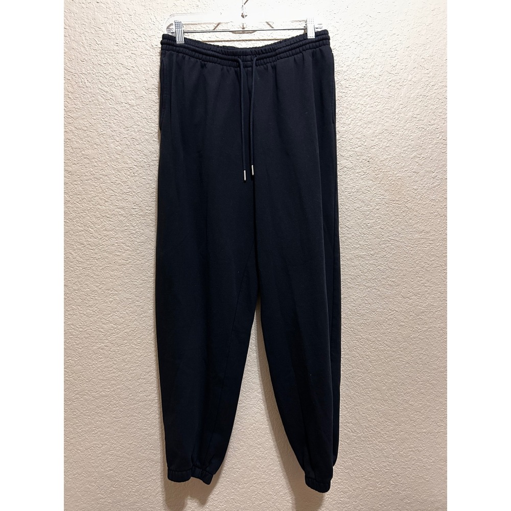 H&M Size L Jogger Sweatpants Black Tapered Fleece Lined Drawstring Streetwear
